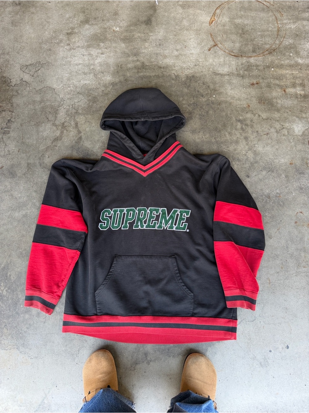 Supreme Hockey Oversized Hooded Logo Sweatshirt Red & Black Men’s Large